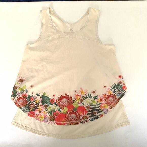 Lululemon Tank Top Women M* Beige Floral Run Split Singlet Workout Feminine Gym - Picture 3 of 9